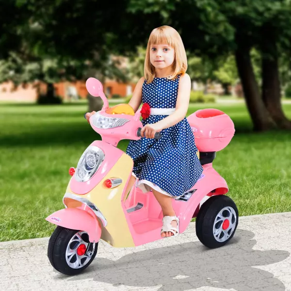 Coche Triciclo Moto Eléctrica Infantil Correpasillos a Batería Niños mayores de 3 años 108x51x75cm Rosa