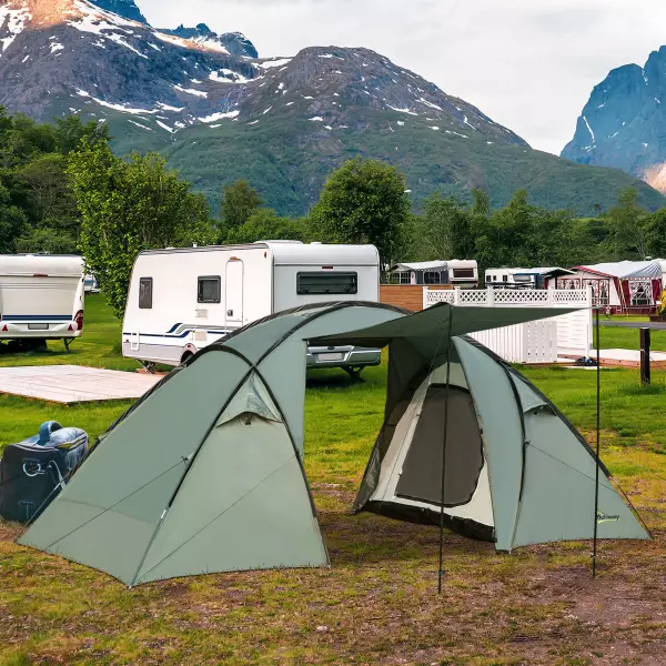 Tienda de Campaña para 4 Personas Impermeable 2000mm Tienda Iglú Familiar Portátil con 2 Puertas para Camping Senderismo Acampada 480x220x190 cm Verde