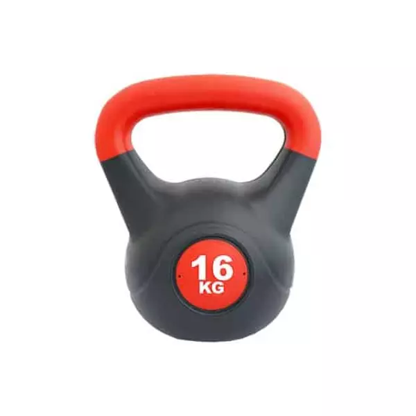 KETTLEBELL PVC - 16 KG, ROJO/NEGRO,PESA RUSA