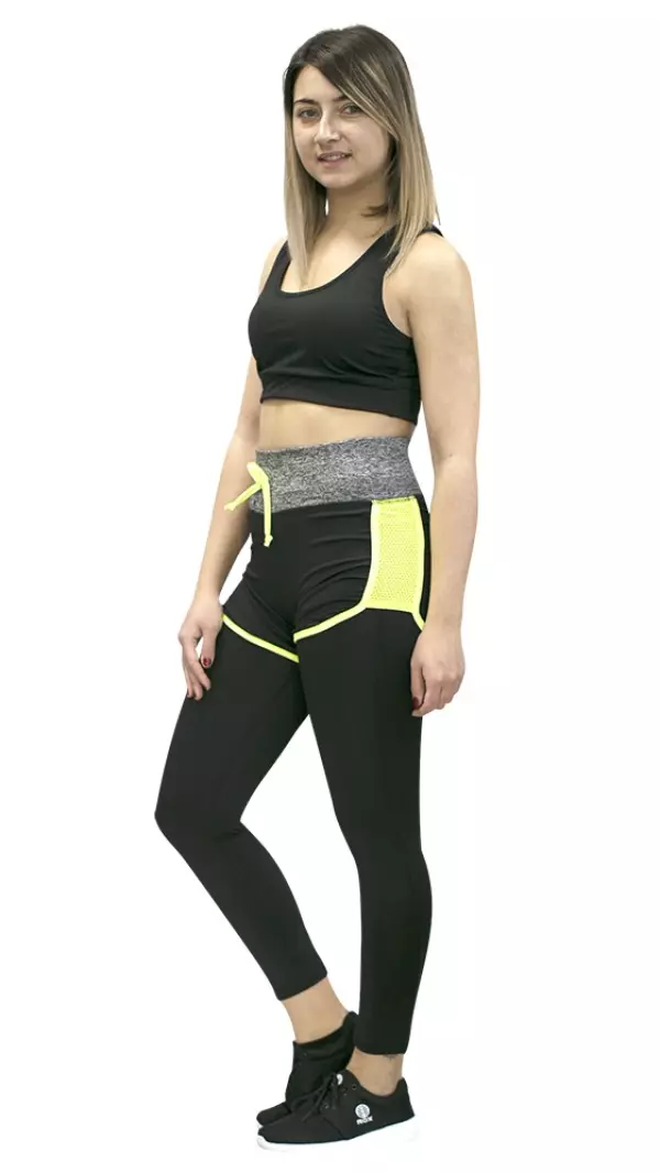 LEGGING + SHORT SOFTEE FIT JANNET - S, NEGRO/AMARILLO FLUOR