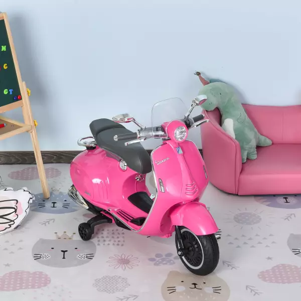 Moto Eléctrica VESPA +3 Años con Faros Música 2 Ruedas Auxiliares 108x49x75 cm Rosa,blanco, rojo