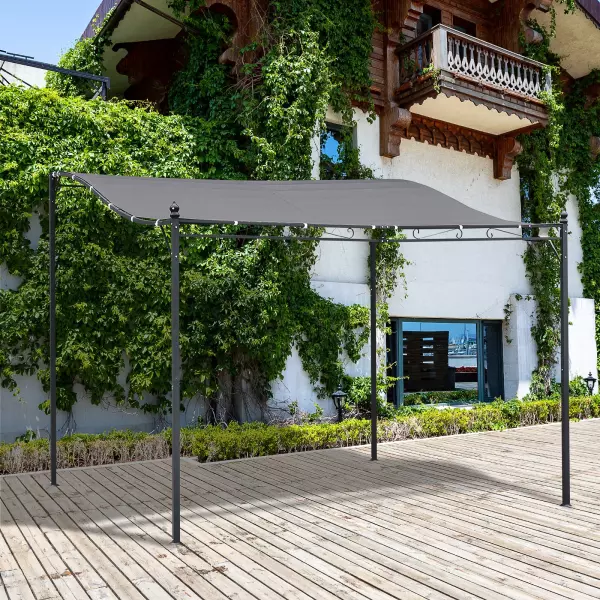 Pérgola de Jardín 3x3 m Cenador con Toldo y 4 Orificios de Drenaje para Patio Terraza Metal y Poliéster 180 g/m² Resistente Gris