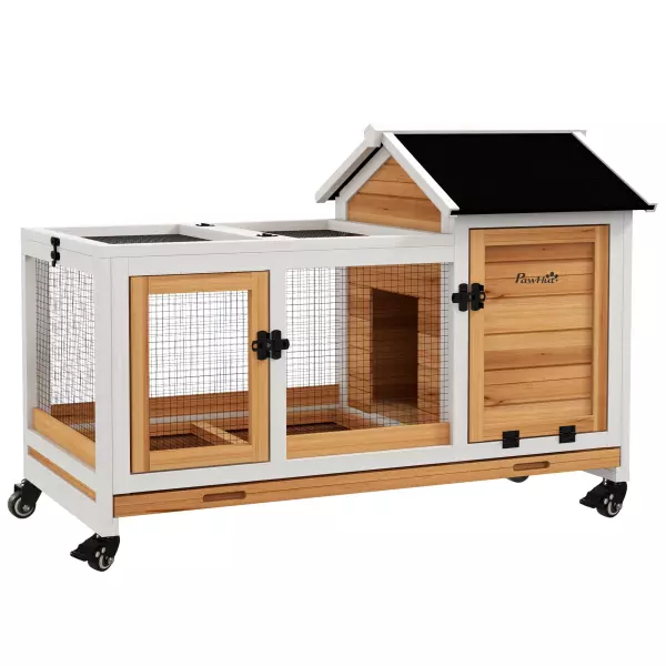 Jaula para Conejos con Ruedas Techo Abatible y Bandeja Extraíble para Interior y Exterior 108x58x73,5 cm Natural