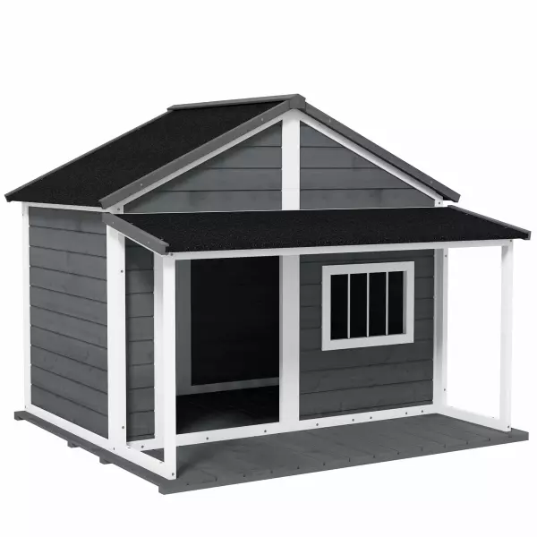 Hundehütte Outdoor-Hundehütte, incl, Terraza, resistente a la intemperie, 124x112x105 cm, Gris + Blanco CASETA DE PERRO