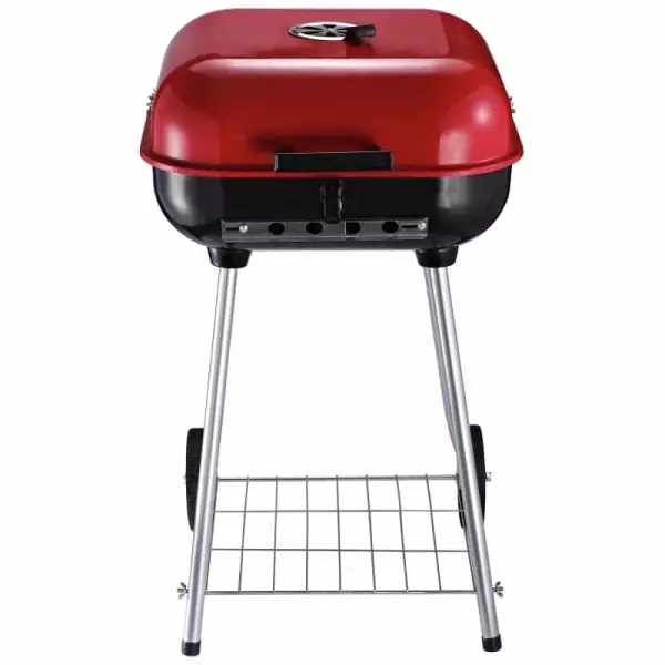 Barbacoa de Carbón Picnic con Ruedas y Estante Parilla de Carbón Vegetal BBQ Jardín Exterior Ahumador Parilla Acampada 46x52,5x76 cm