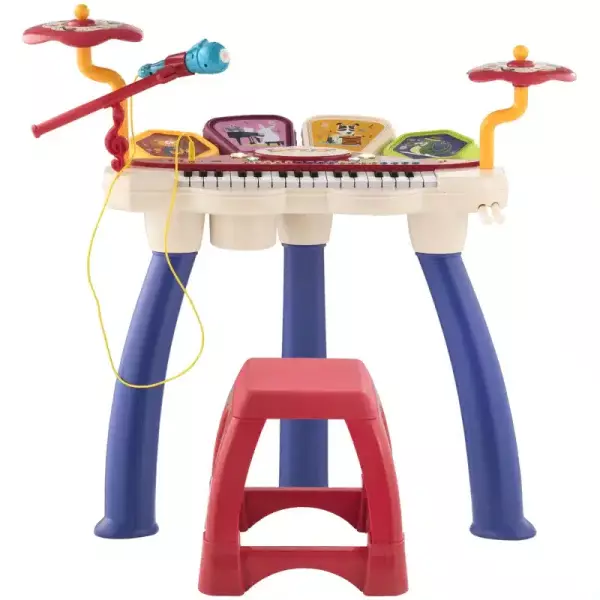 Juego de Piano 2 en 1 con Micrófono Luces 19 Canciones Batería y Volumen Ajustable 74x32,2x71cm Multicolor