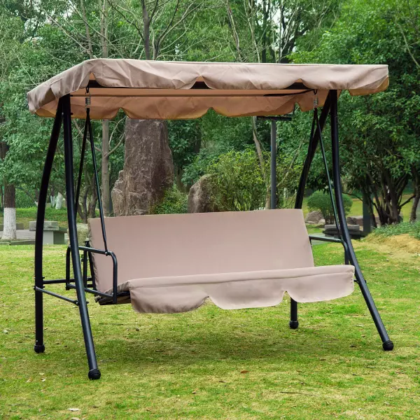 Columpio Balancín Jardín 3 Plazas Convertible en Cama Techo Parasol Ajustable Cojín Almohada Aire libre 200x125x170cm Carga máx.300kg PREGUNTAR STOCK
