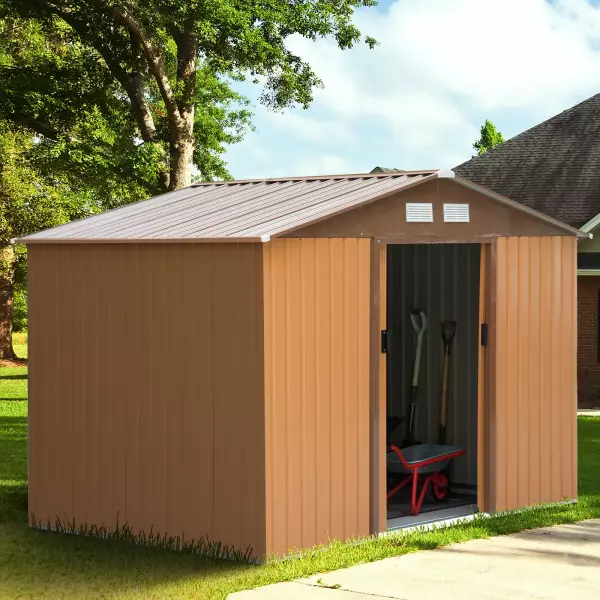 Caseta de Jardín tipo Cobertizo Metálico para Almacenamiento de Herramientas 277x195x192 cm Ocre Oscuro