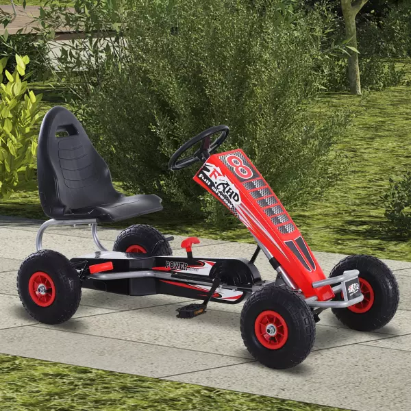 Kart Pedales Niños Coche de Pedales Deportivo con Asiento Ajustable Embrague y Freno para Niños 3-8 Años Carga 50kg Juguete Exterior 121x65x76cm