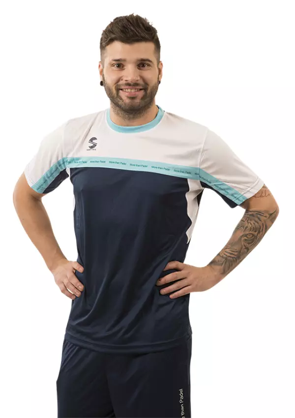 CAMISETA PADEL SOFTEE CLUB NIÑO - 8/10, MARINO/BLANCO/CELESTE#