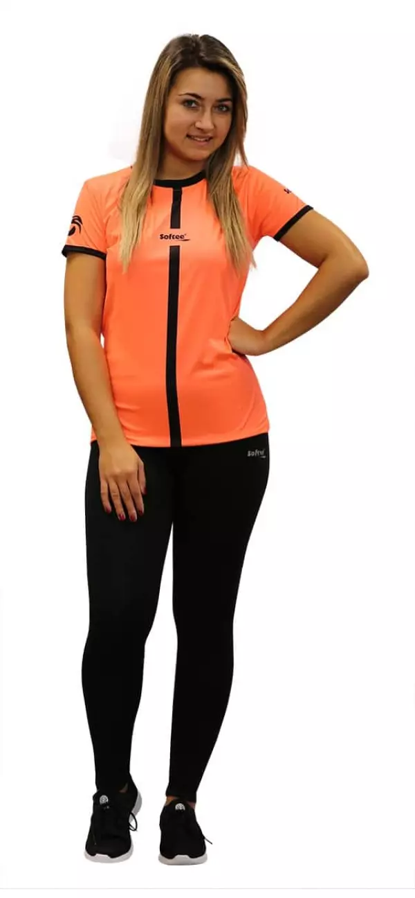 CAMISETA SOFTEE TIPEX MUJER  - XL, CORAL FLUOR/NEGRO
