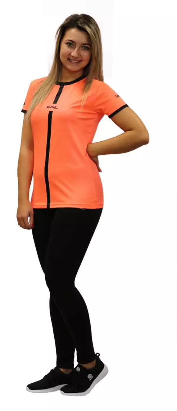 CAMISETA SOFTEE TIPEX MUJER  - L, CORAL FLUOR/NEGRO