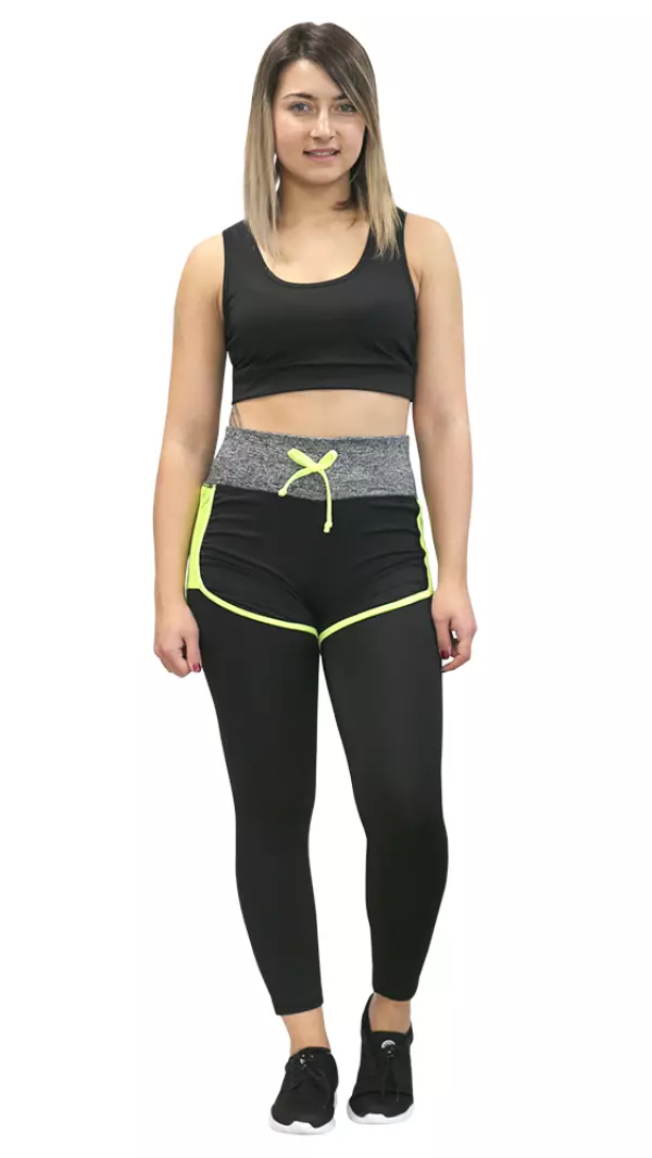LEGGING + SHORT SOFTEE FIT JANNET - NEGRO/AMARILLO FLUOR, M