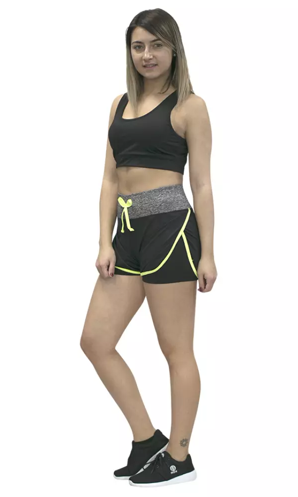 SHORT SOFTEE FIT PARIS - L, NEGRO/AMARILLO FLUOR pantalon corto