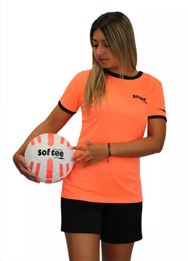 CAMISETA SOFTEE GALAXY MUJER - S, CORAL FLUOR/NEGRO