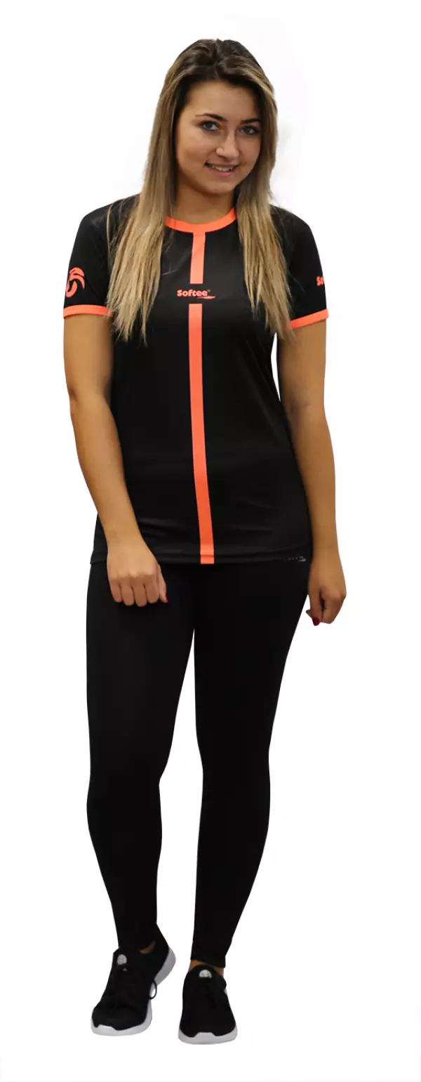 CAMISETA SOFTEE TIPEX MUJER  - M, NEGRO/CORAL FLUOR