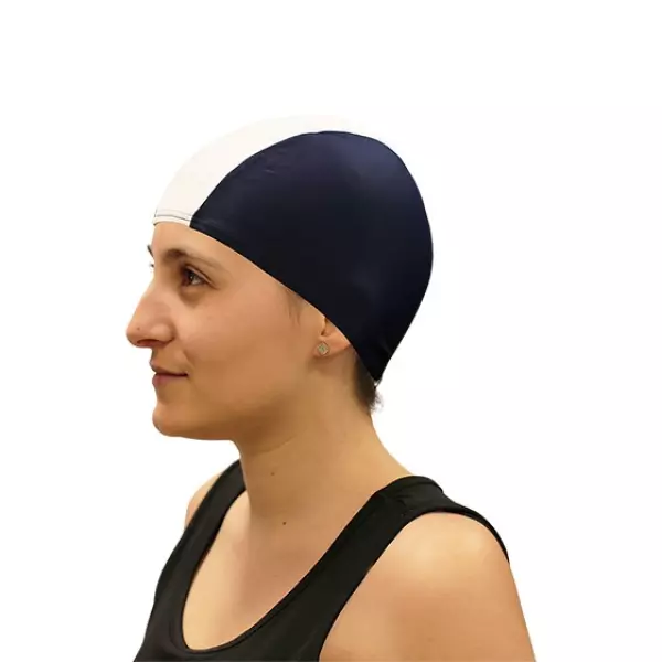 GORRO NATACION POLIESTER SOFTEE JUNIOR - JUNIOR, MARINO/BLANCO