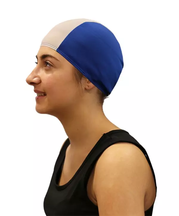 GORRO NATACION POLIESTER SOFTEE JUNIOR - JUNIOR, ROYAL/BLANCO