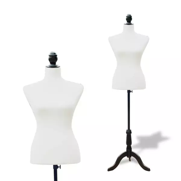 Maniquí de Costura Femenino Maniquí de Costura Ajustable a 130-168 cm con Trípode de Madera para Fotografía de Moda Exposición de Prendas Blanco