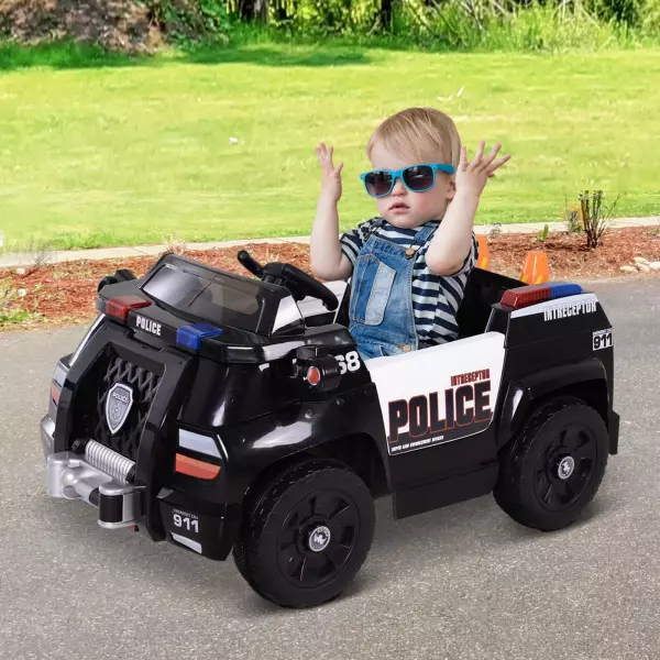 Coche de Policía Eléctrico para Niño con Mando a Distancia Vehículo de Policía con Música y Luces Batería 6V Carga 30kg 106.5x66x52.6cm 3 Años+