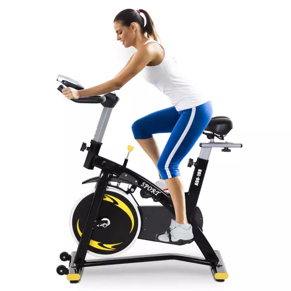Bicicleta Estática de Spinning Profesional Bicicleta Fitness con Pantalla LCD Asiento Resistencia Ajustable 47x120x104.5-117cm
