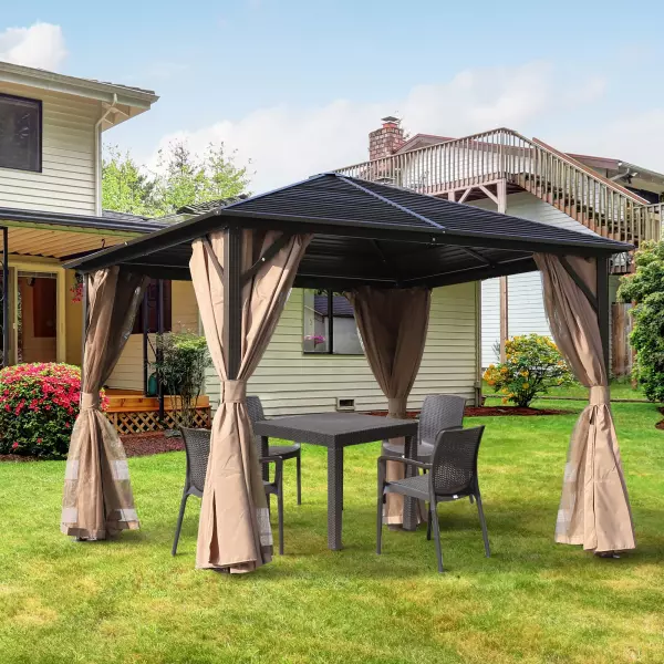 Gazebo Pabellón Exterior Jardín 3x3m Carpa Cenador de Lujo Marco de Aluminio con Pared Lateral y Mosquitero para Fiesta Eventos