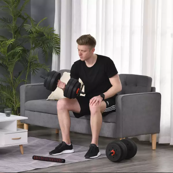 Juego de Mancuernas 2 en 1 de 25 kg con Barra Ajustable Entrenamiento de Fuerza y Levantamiento de Pesas para Hogar Oficina Gimnasio Negro