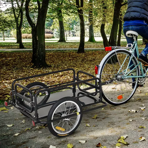 Remolque de Bicicleta para Carga 50kg Carga de Equipaje Marco de Acero Ligero con Reflectores desmontable