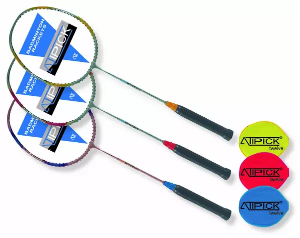 Raqueta badminton acero/alum Mod."ATIPICK 012" con funda. surtidas azul. verde. rojo