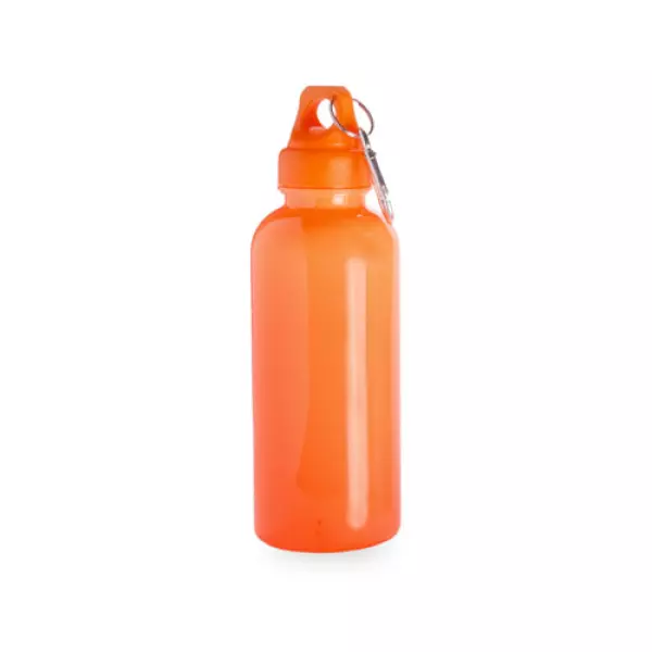Bidón plástico 600 ml con mosquetón. naranja