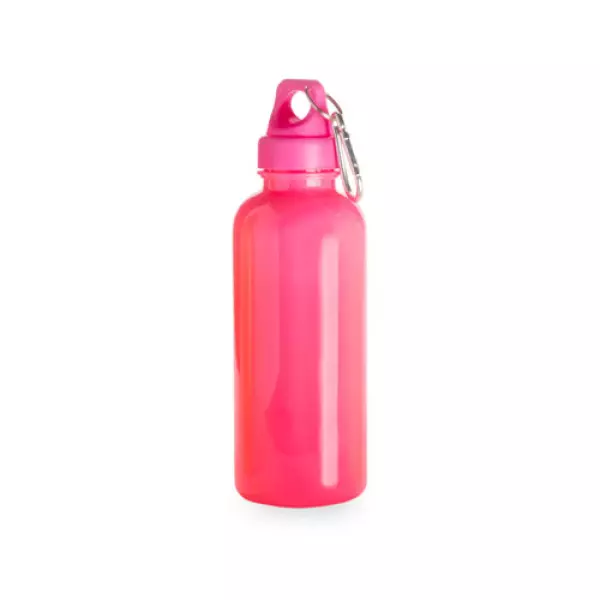 Bidón plástico 600 ml con mosquetón. rosa