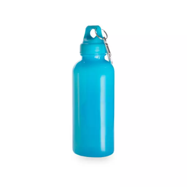 Bidón plástico 600 ml con mosquetón. azul