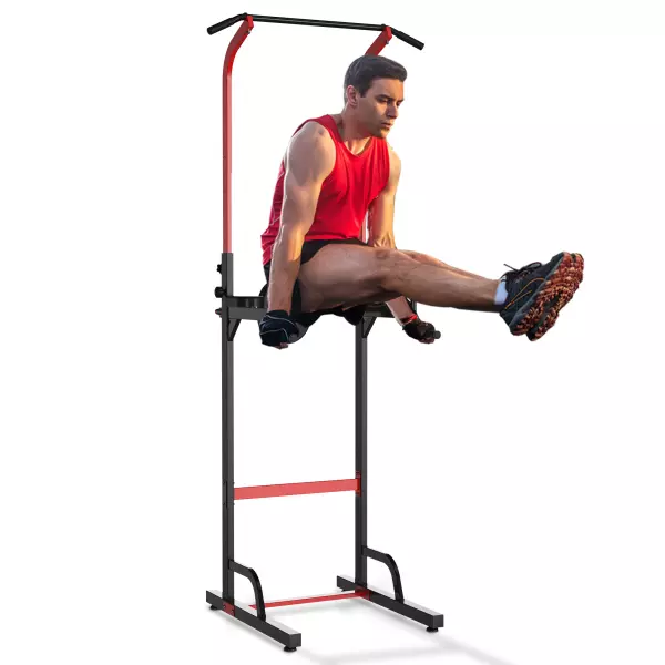 Estación Dip Torre de Dominadas para Hogar Oficina Gimnasio Altura Ajustable con 6 Orificios Tubo de Acero 94x80,5x180-230 cm Negro PREGUNTAR STOCK