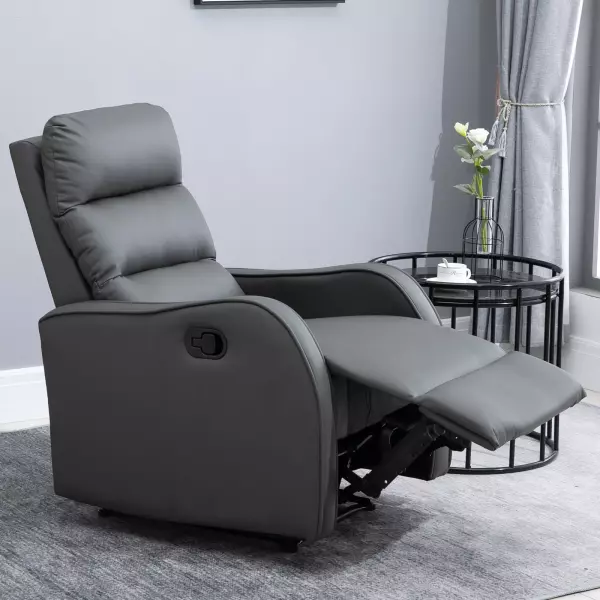 Sillón Relax con Reclinación Manual hasta 160°con Reposapiés Retráctil Esponja de Densidad Tapizado en PU 65x89x100cm