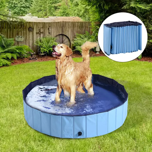 Bañera para Perros Gatos Plegable ?140x30cm Piscina para Mascotas Natación Baño Color Azul/ROJO