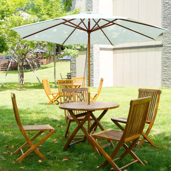 Sombrilla Parasol para Terraza Jardín Piscina Patio Camping de Madera y Tejido de Poliéster Ø300x250 cm Blanco Crema