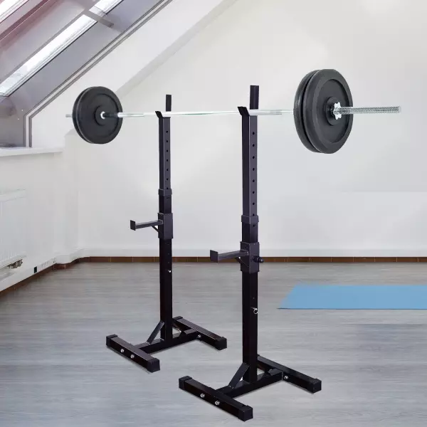 Soporte Estante Ajustable SQUAT RACK para Barra y Pesas Carga Max 150 kg Negro 52 x 80 x 105 - 163 cm