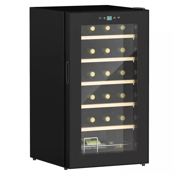 Nevera Vinos 24 Botellas 65L con Luz LED Interior Pantalla Táctil Puerta de Vidrio y 5 Estantes de Metal Negro