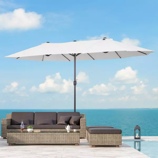 Sombrilla Parasol Doble para Jardín Sombrilla Gigante de para Playa Carpas Toldos de Terraza Tela de Poliéster Protección Solar UV 4.6x2.7x2.4m Crema