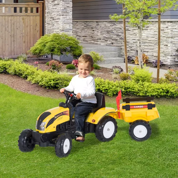 Tractor Pedal con Remolque para Niños 3-6 Años Juguete de Montar Coche de Pedales Carga 35kg 123x42x51cm Acero y Plástico PREGUNTAR STOCK
