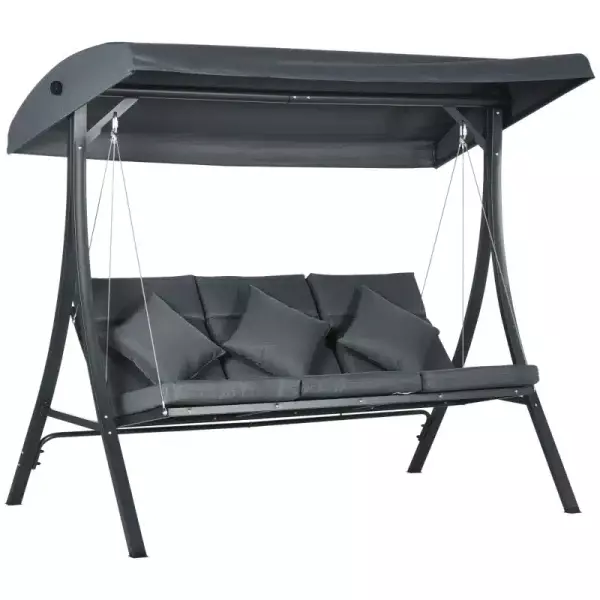 Balancín para Exterior Columpio de Jardín de 3 Plazas con Toldo Ajustable y Cojines Decorativos 202x115x168 cm Gris