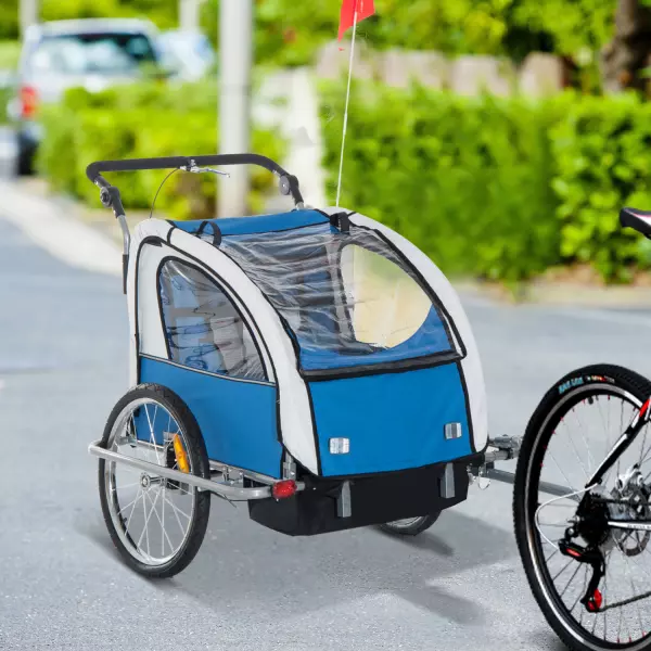 Remolque Infantil para Bicicleta 2 PLAZAS Rueda Giratoria 360° y Amortiguadores CON BARRA INCLUIDA Kit de Footing COLOR Azul PREGUNTAR STOCK