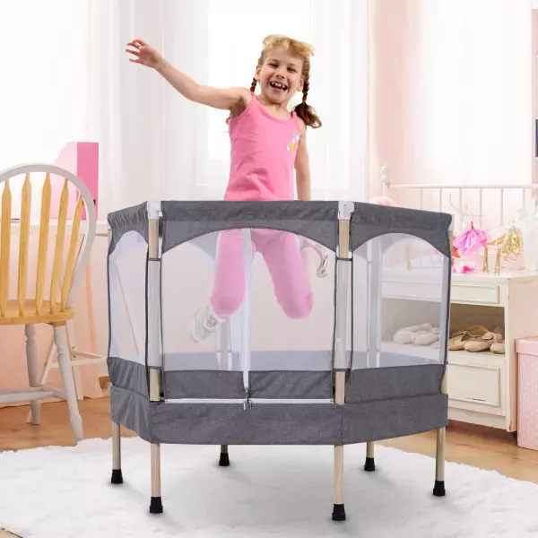 Trampolín Infantil Cama Elástica para Niños de 3-12 Años Jardín Traspatio con Red de Seguridad Carga 50kg 126x109x98cm Gris