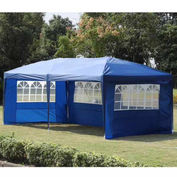 Carpa Pabellon 5,91x2,97x2,55 metros Plegable 4 Paneles Ventanas Poliester Resistente de Agua Azul