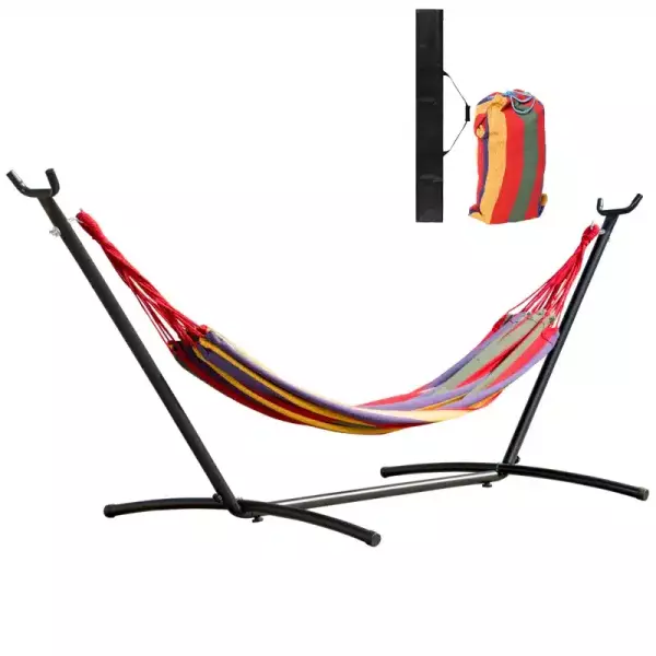Hamaca con Soporte de Acero con Altura Ajustable en 6 Niveles y Bolsa de Transporte Carga 120 kg 200x150 cm Multicolor