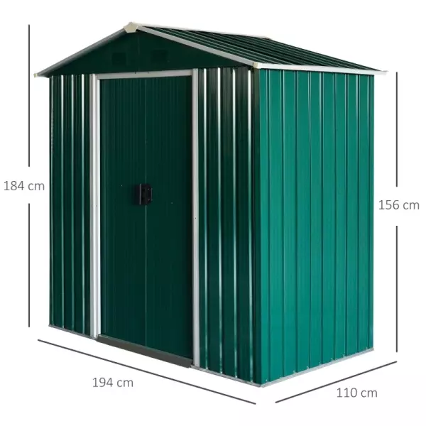 Caseta de Jardín 2,2 m² Cobertizo de Acero Galvanizado para Almacenamiento de Herramientas con Puerta Corrediza 194x110x184 cm Verde