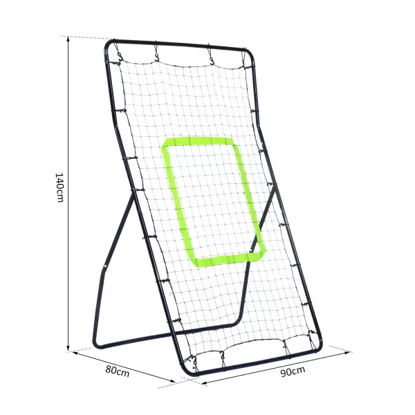 Rebotador de Pelota Béisbol Fútbol Red de Rebote Rebounder Objetivo Ajustable Acero y PE 90x80x140cm Negro