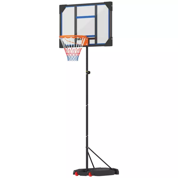 Canasta de baloncesto para niños, altura ajustable de 210-260 cm exterior e interior con ruedas, base de contrapeso, azul