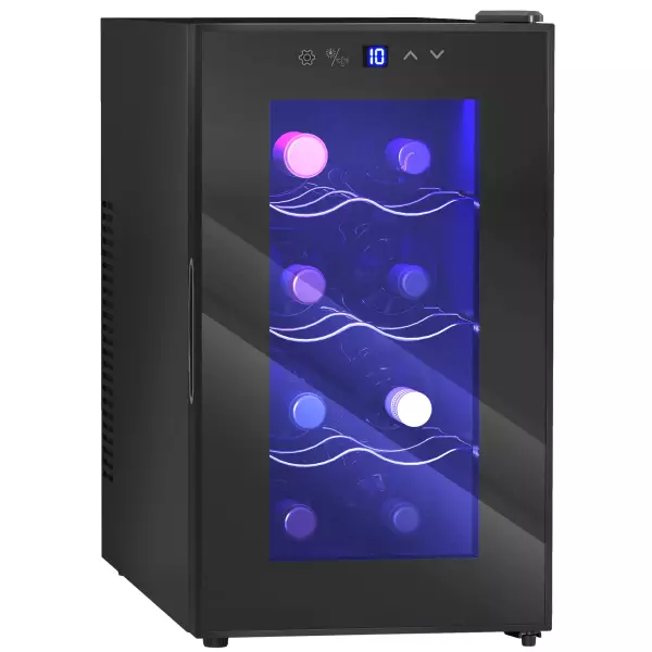 Vinoteca 8 Botellas con Doble Refrigeración Termoeléctrica Temperatura Ajustable 8-18? Puerta de Vidrio Negro