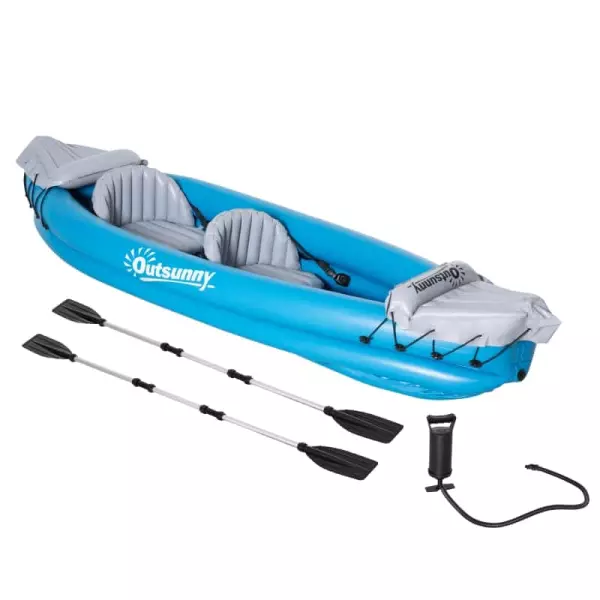 Kayak Hinchable para 2 Personas Kayak Inflable Individual de PVC con 2 Asientos 2 Remos Bomba y Kit de Reparación 330x105x50 cm Azul